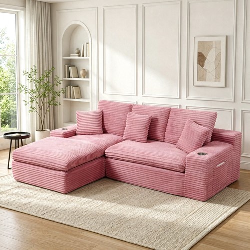 Pink corduroy sectional - pink,